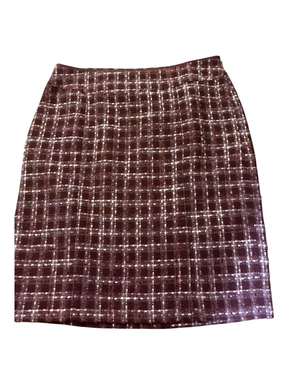 Classic Plaid Tweed Pencil Skirt - Burgundy
